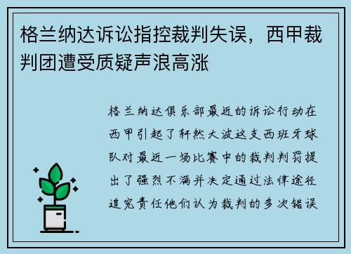 格兰纳达诉讼指控裁判失误，西甲裁判团遭受质疑声浪高涨